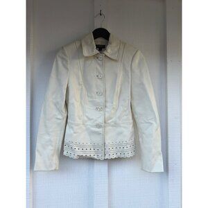 Classiques Entier Size 2 Cream Leather 5 Button Blazer with Laser-Cut Details